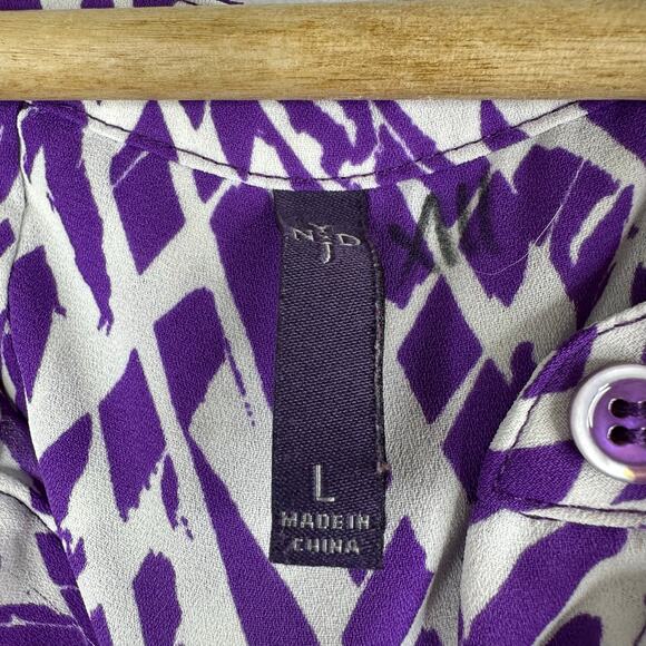 NYDJ Womens size Large Popover 3/4 Sleeve Geometric Blouse Top Purple - Picture 7 of 7